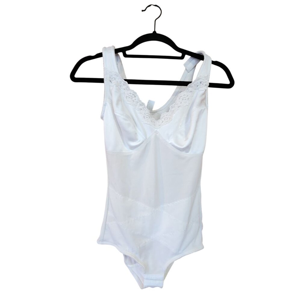 Vintage Instant Shaping White Lace Trim Body Shaper 36D